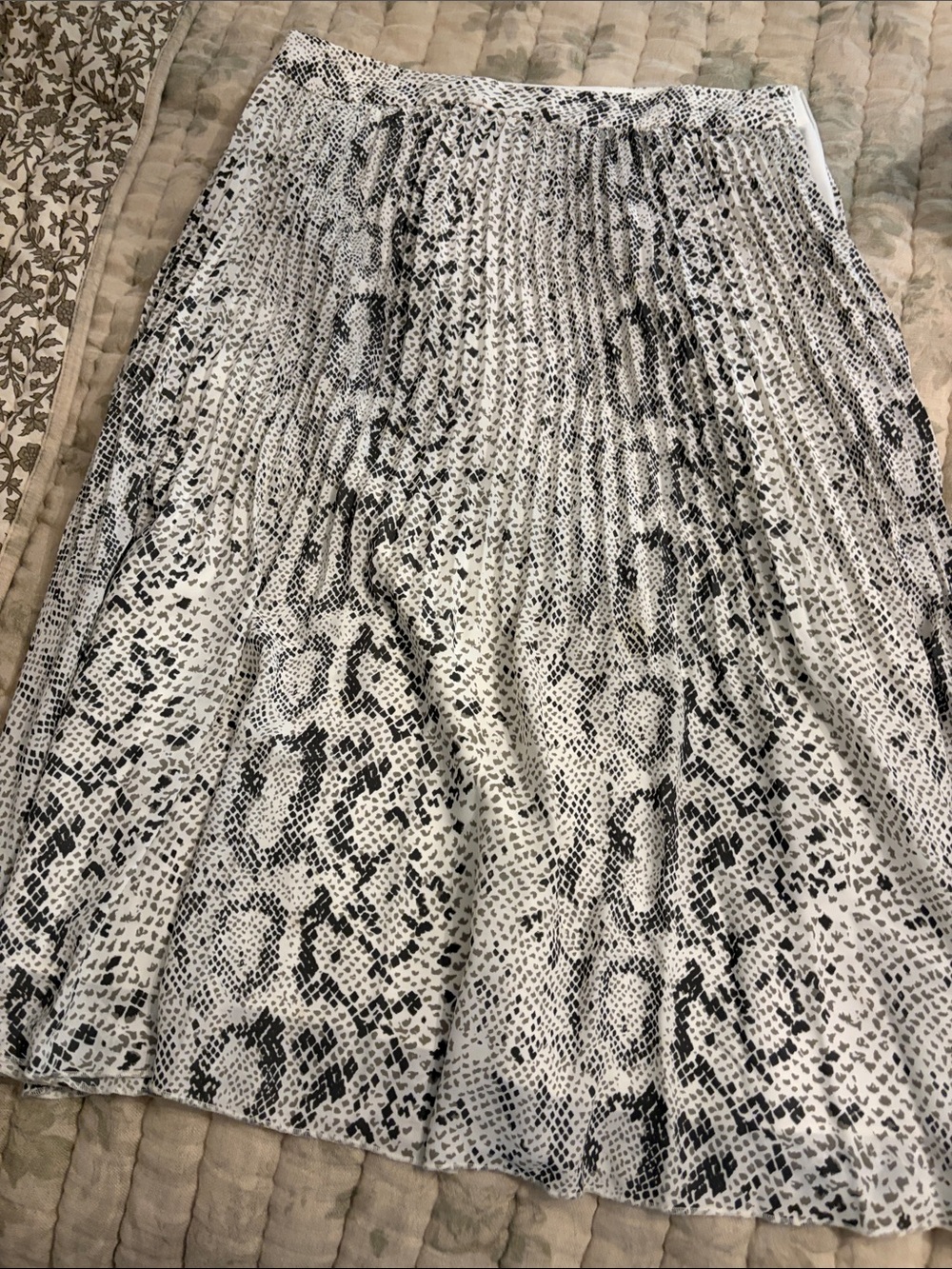 J. Crew Black and White Snake Print Pleated Midi Skirt